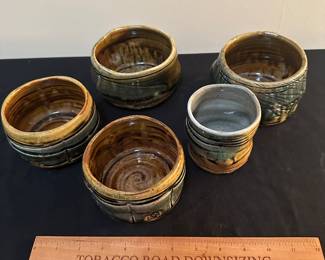 F155 - Small Bowls Left to Right $15, $15, $15, $10, $15. Rusty Sieck - Chicken Bridge Pottery. 