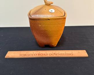 F23 - $35 - Signed square pottery dish with bird on lid