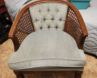 Midcentury Barrel Chair with Blue Velvet Fabric