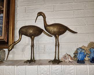 Pair of Brass Cranes Birds