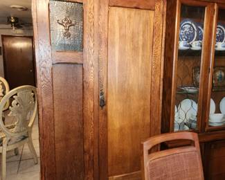 Antique Oak Armoire they converted to a Gun Cabinet