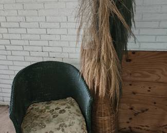 Wicker Barrell Chair - Artificial Plant