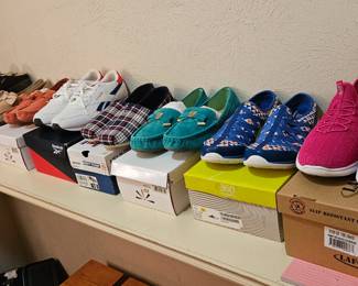 Large collection of women’s shoes (size 9-10- M/W). Most are new