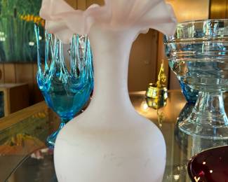 Fluted satin glass vase