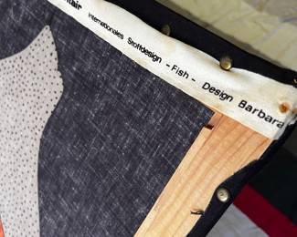 VINTAGE SCANDINAVIAN SILK SCREEN FISH ART “Fish” framed textile design by Barbara Brenner for Intair Stoffdesign Fish 