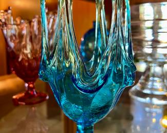 Blue Art Glass Pedestal Vase 