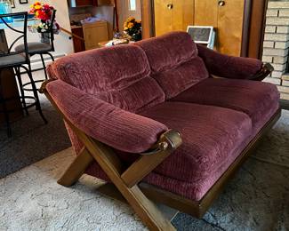 Wood trimmed retro Loveseat and Matching Sofa!