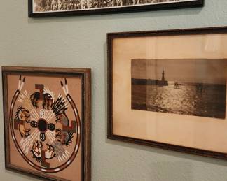 antique framed photos, 2 panoramic photos