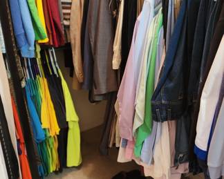 full master closet, men's and women's clothing