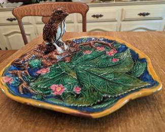 Majolica tray with bird
