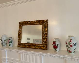 Gold Gilded Mirror & Floral Vases