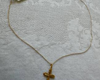 14K Gold Necklace with 14K Gold Cross Pendant