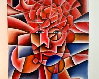 Original Cubist Portrait Oil on Canvas signed H Carlos