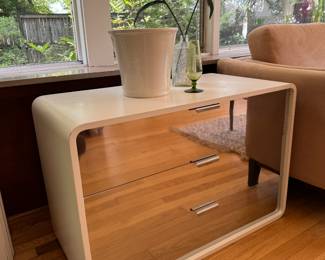 Rounded Edge 3 Mirrored Drawer Side Tables (36"W x 18"D x 24"H / 2 Total)