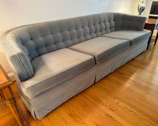 Tufted Blue Upholstered Low Profile 3 Seat Sofa (34"D x 27" Back Height x 92"W)