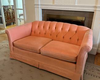 Tufted Low Profile Pink Upholstered Loveseat 