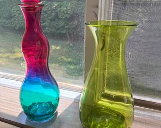Vintage Colored Glass & Vase