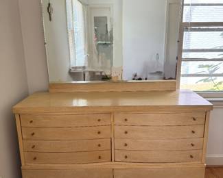 Harmony House Mid-Century Modern 6 Drawer Dresser (18"D x 54"W x 32"H) with Mirror (44"W x 32-1/5"H)