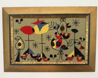 Framed Original Joan Miró Inspired Needlepoint (22"W x 15"H)