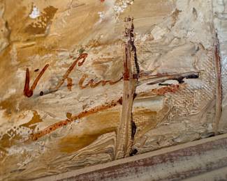 Framed Original Oil on Canvas Harbor Scene signed V. Lund