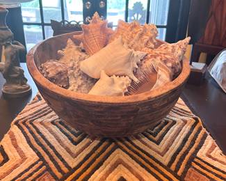 Vintage Wood Bowl With Large Shells
