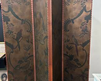 Maitland Smith hand painted leather trim room divider