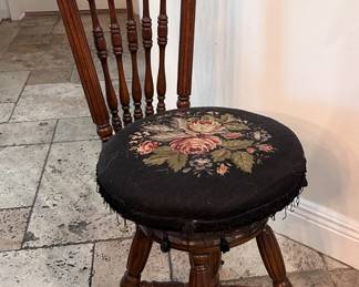 Antique Piano Chair with Needle Point Seat