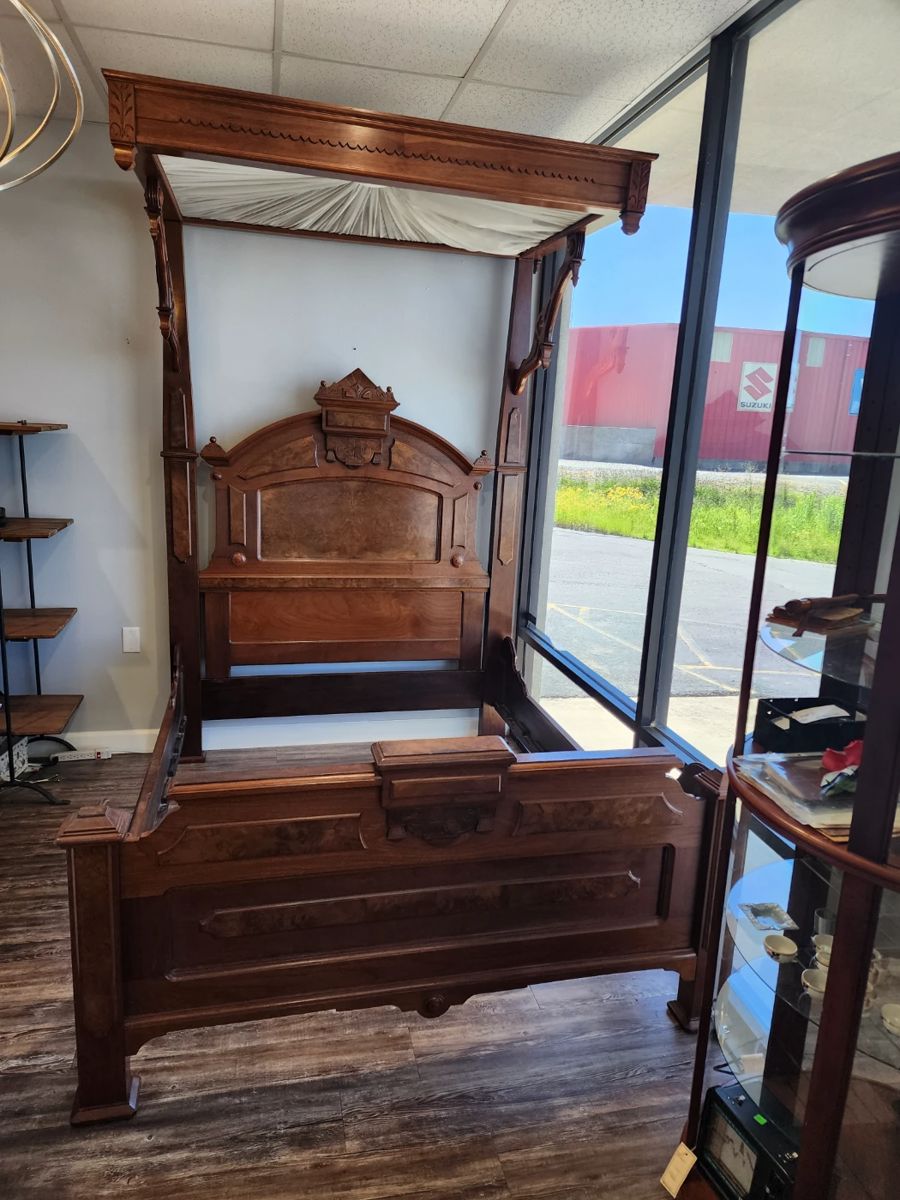 1/2 Tester Bed - Measures 60" across. Has custom mattress still new sealed in plastic.