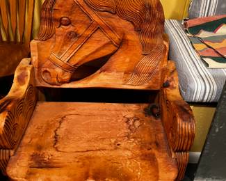 Pair of wood sit on “Horseback” chairs