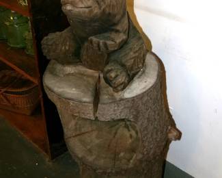 Carved Wooden Bear Stand 