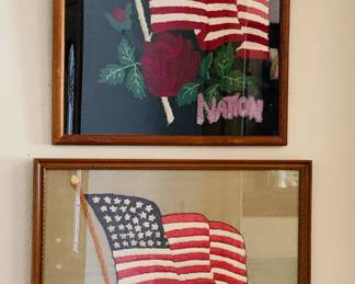 Vintage Patriotic  Framed Needlepoint