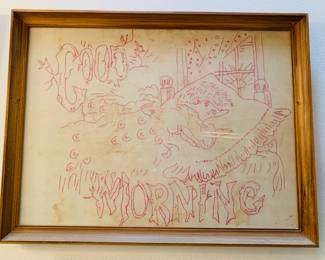 Antique Framed Embroidery- Good Morning