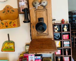 Antique phone - vintage spice cans