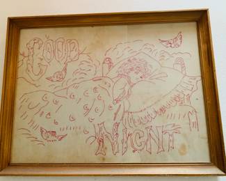 Antique Framed Embroidery- Good Night