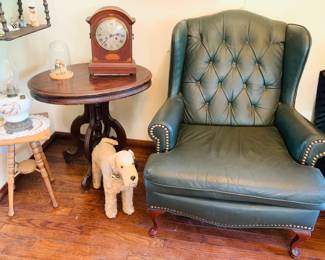 Green Leather Arm Chair - Vintage Side Table