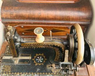 Antique Sewing Machine with Mother of Pearl Inlay
