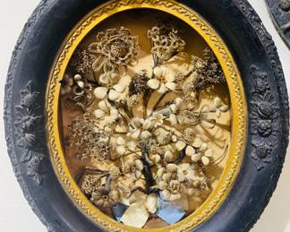 Antique framed Hair Memorial Wreath - RARE!