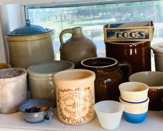 Closeup of vintage crocks