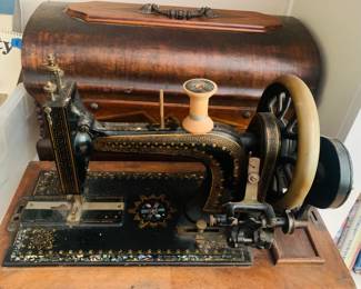 Antique Sewing Machine in inlaid mother of pearl