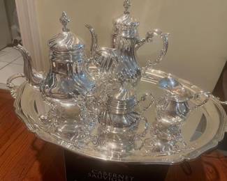 Sterling tea service on alpaca tray