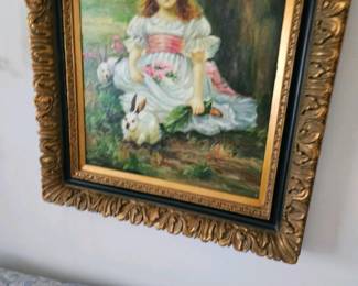 Original painting of girl and rabbit