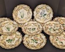 Gorgeous Painted Porcelain English Botanical Dish Set.