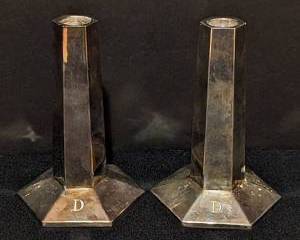 Tiffany and Co. Frank Lloyd Wright Monogrammed Sterling Candleholders