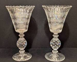 Pretty Pair of Crystal Vases.

Both measure 11.5” high and 6” in diameter at the top.