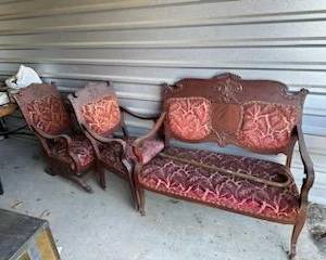 Antique settee, rocker, chair