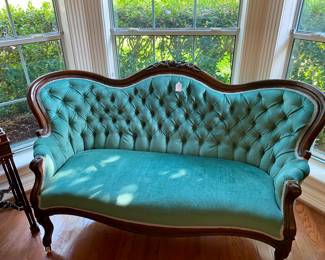 green velvet settee