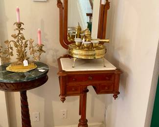 marble topped plant stand and antique shaving stand