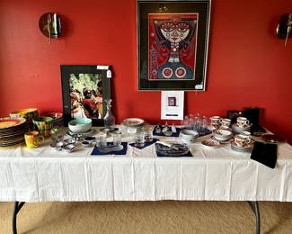 Overseeing this lovely offering of rare Heinrich china, and other kitchen treasures is a Fabulous framed art poster.."Portrait av en stjarna, by Max Walter Svanberg...it is FABULOUS!