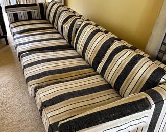 Mid Century Modern couch...Wonderful piece...ANYone can lay down comfortably on this extra long delight.  Matches loveseat, the material on couch needs some TLC, Great find!