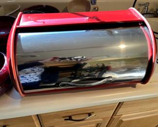 Incredible Vintage Chrome and red Bread Box...Awesome piece! 